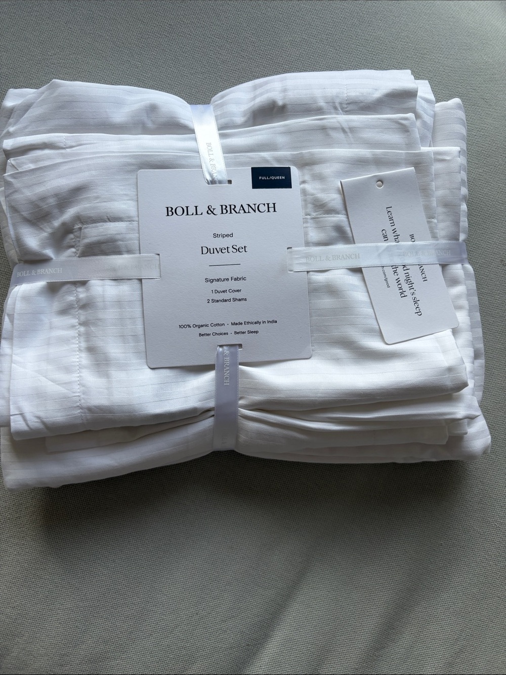Boll & Branch White Striped Duvet Set - Signature Organic Cotton